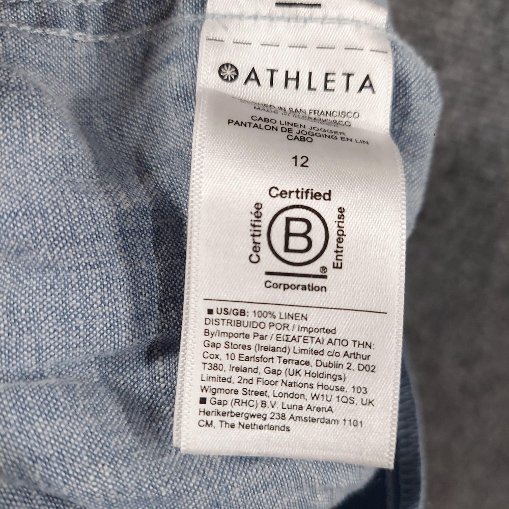 Athleta Pants Womens 12 Blue Cabo Linen Jogger Drawstring Cuffed Lightweight - Picture 6 of 11
